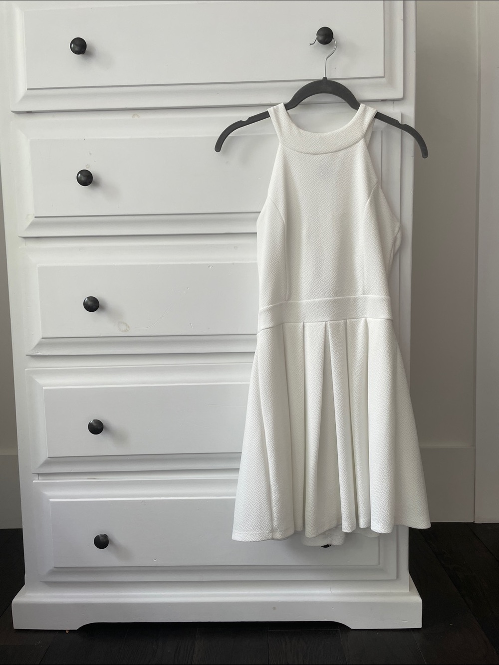 Textured Halter Fit-and-Flare Mini Dress with Bow Detail